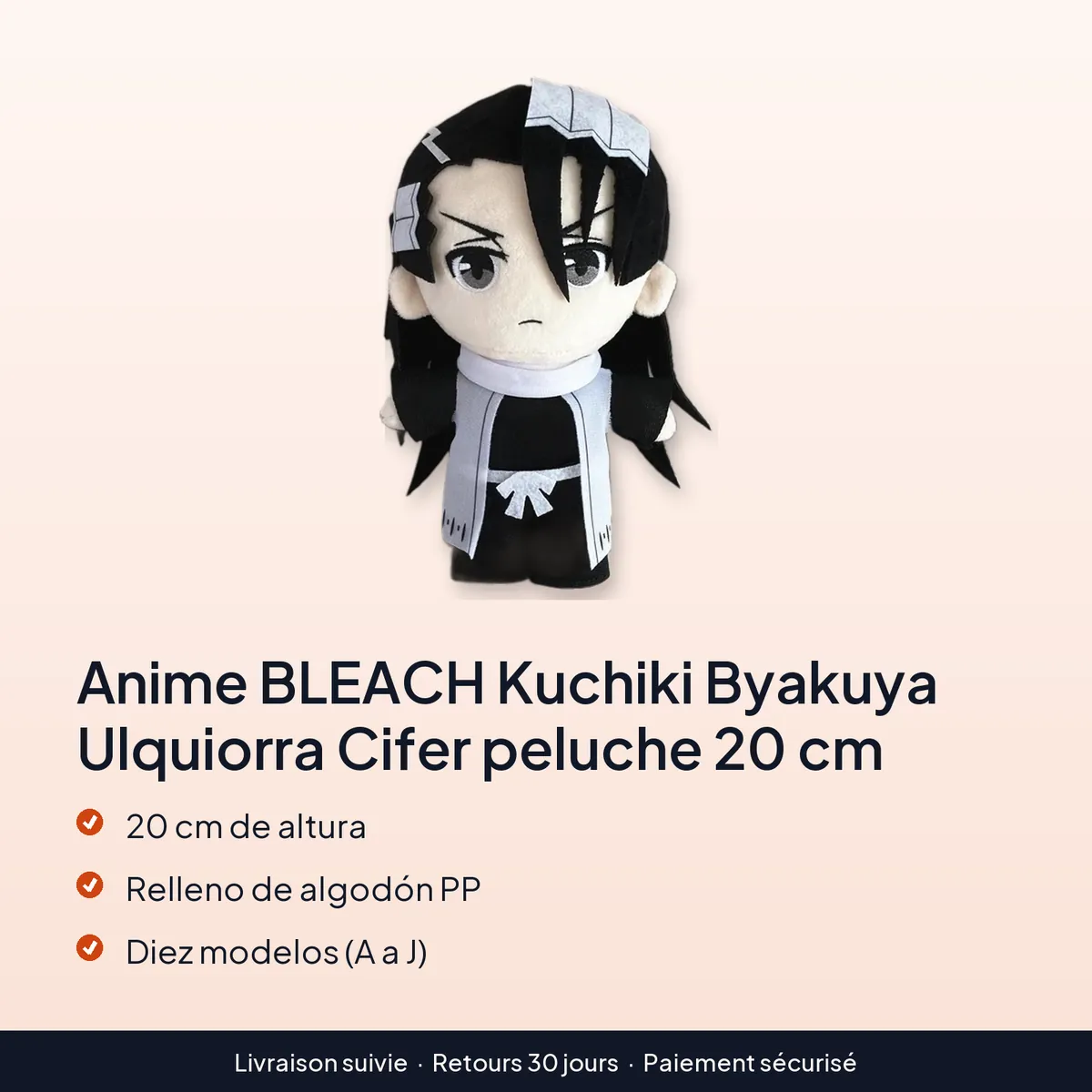 Anime BLEACH Kuchiki Byakuya Ulquiorra Cifer peluche 20 cm : 20 cm de altura, relleno de algodón pp, diez modelos (a a j)