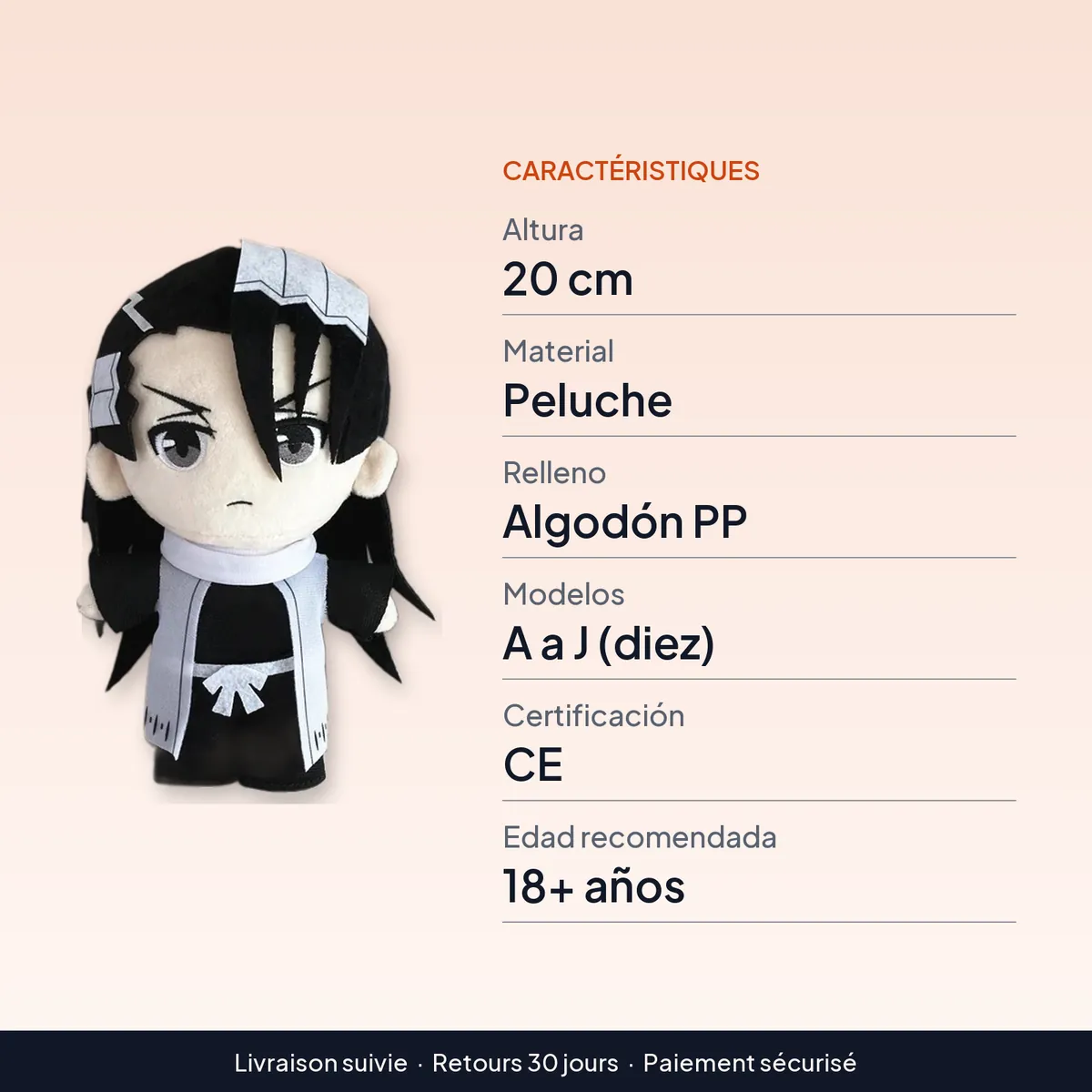 Anime BLEACH Kuchiki Byakuya Ulquiorra Cifer peluche 20 cm : caractéristiques