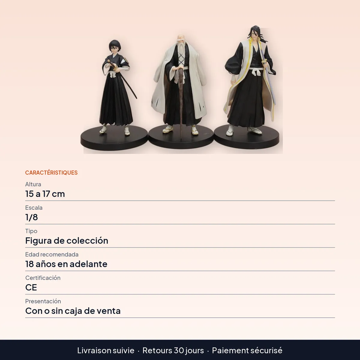 Bleach Kuchiki Rukia, Byakuya y Yamamoto: figura de 15 a 17 cm : caractéristiques