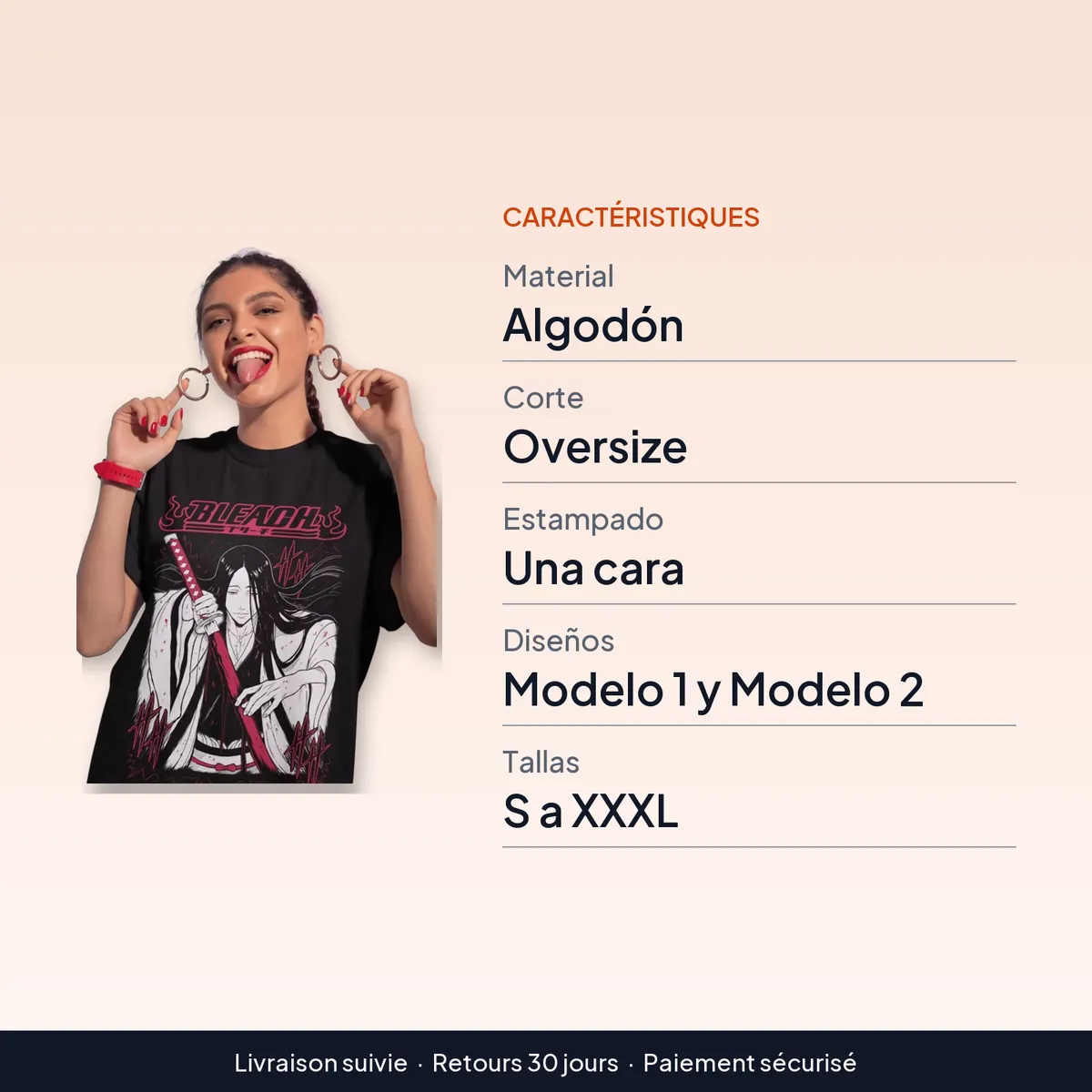 Camiseta de algodón oversize con estampado de anime de Unohana : caractéristiques