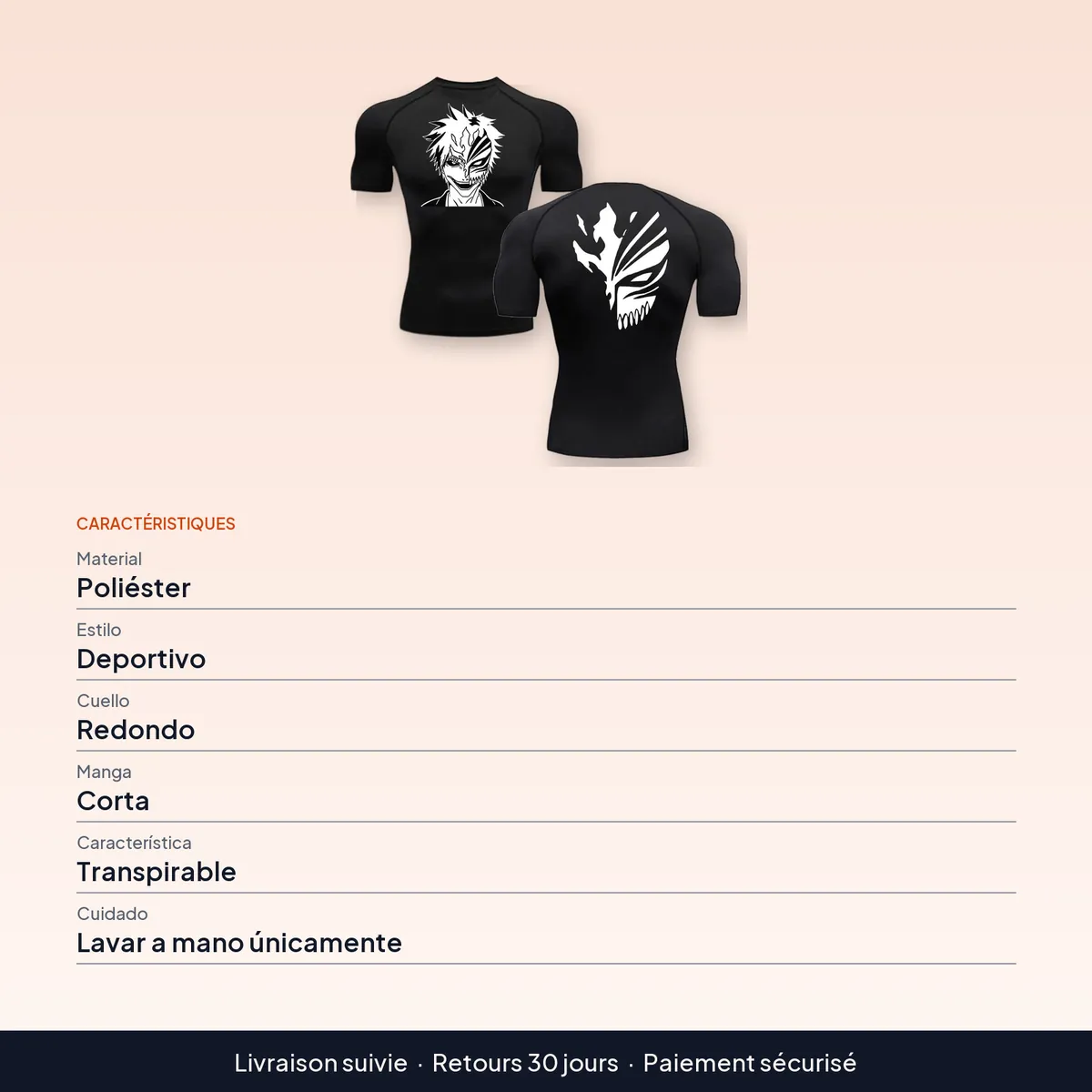 Camiseta de Anime Bleach para hombre, estilo deportivo : caractéristiques