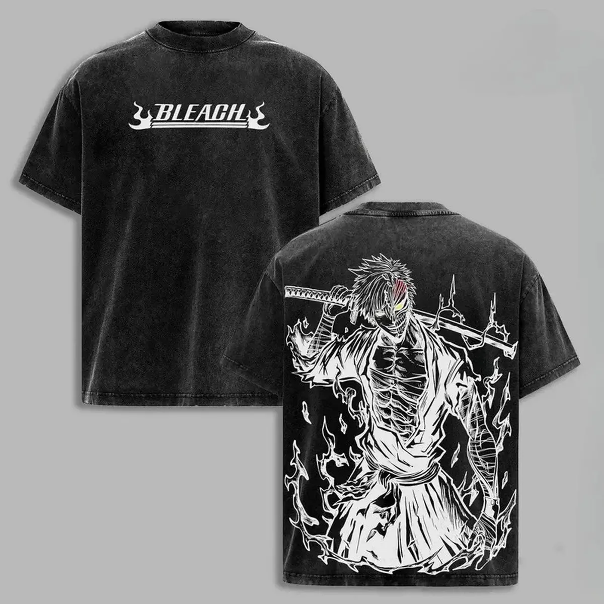 Camiseta Vintage lavada Manga BLEACH Ichigo Kurosaki, oversize – modèle 1