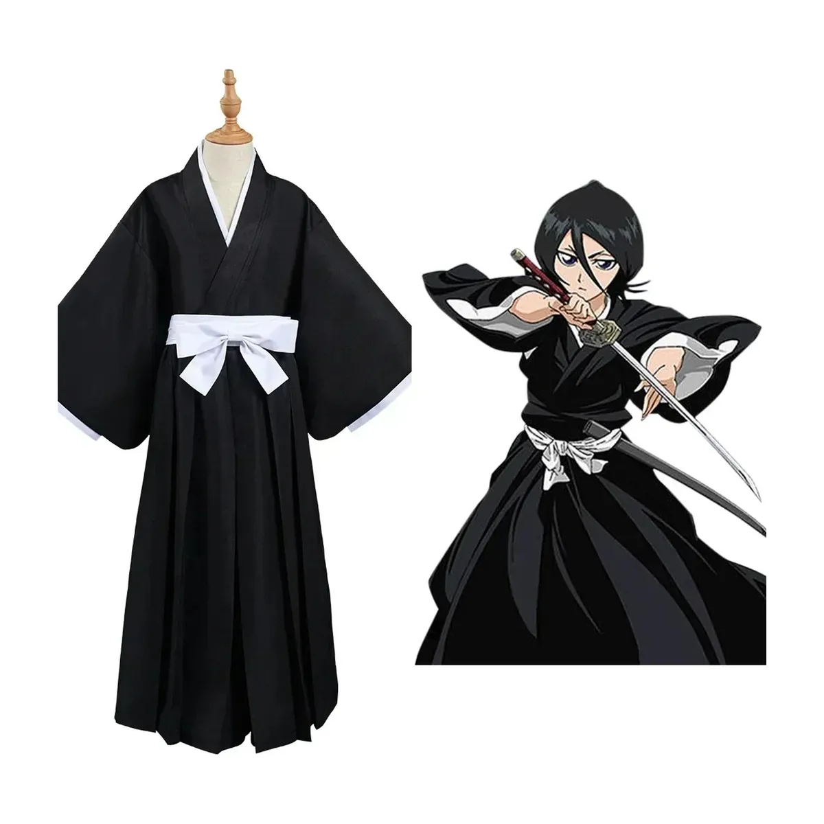 Disfraz de Cosplay de Bleach para Halloween, tenida negra de shinigami – vue 2