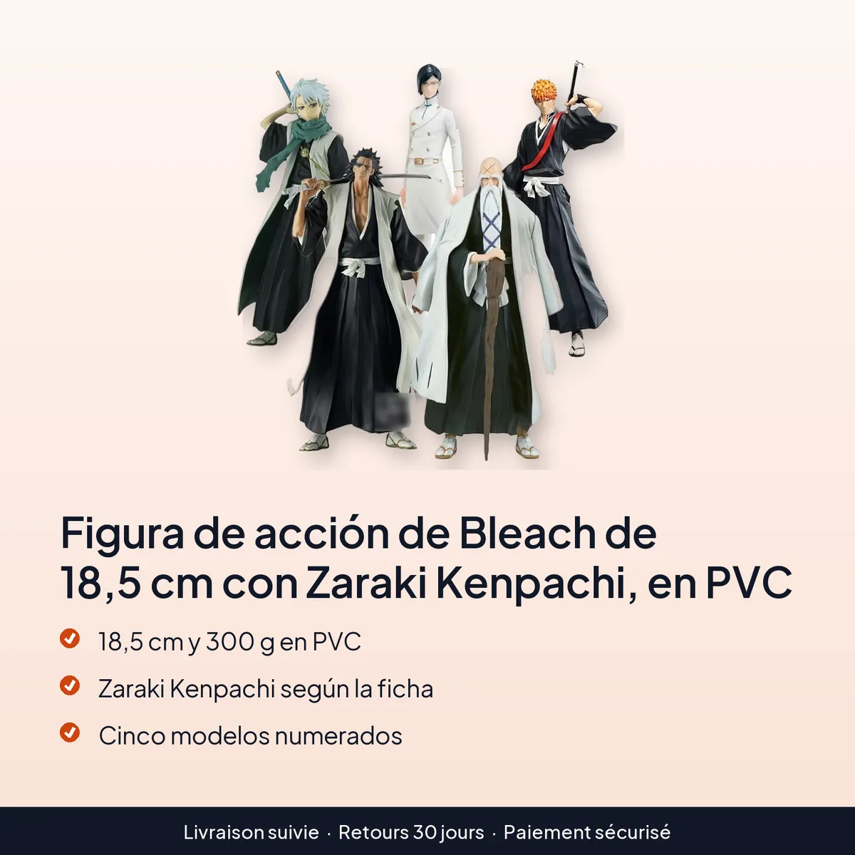 Figura de acción de Bleach de 18,5 cm con Zaraki Kenpachi, en PVC : 18,5 cm y 300 g en pvc, zaraki kenpachi según la ficha, cinco modelos numerados