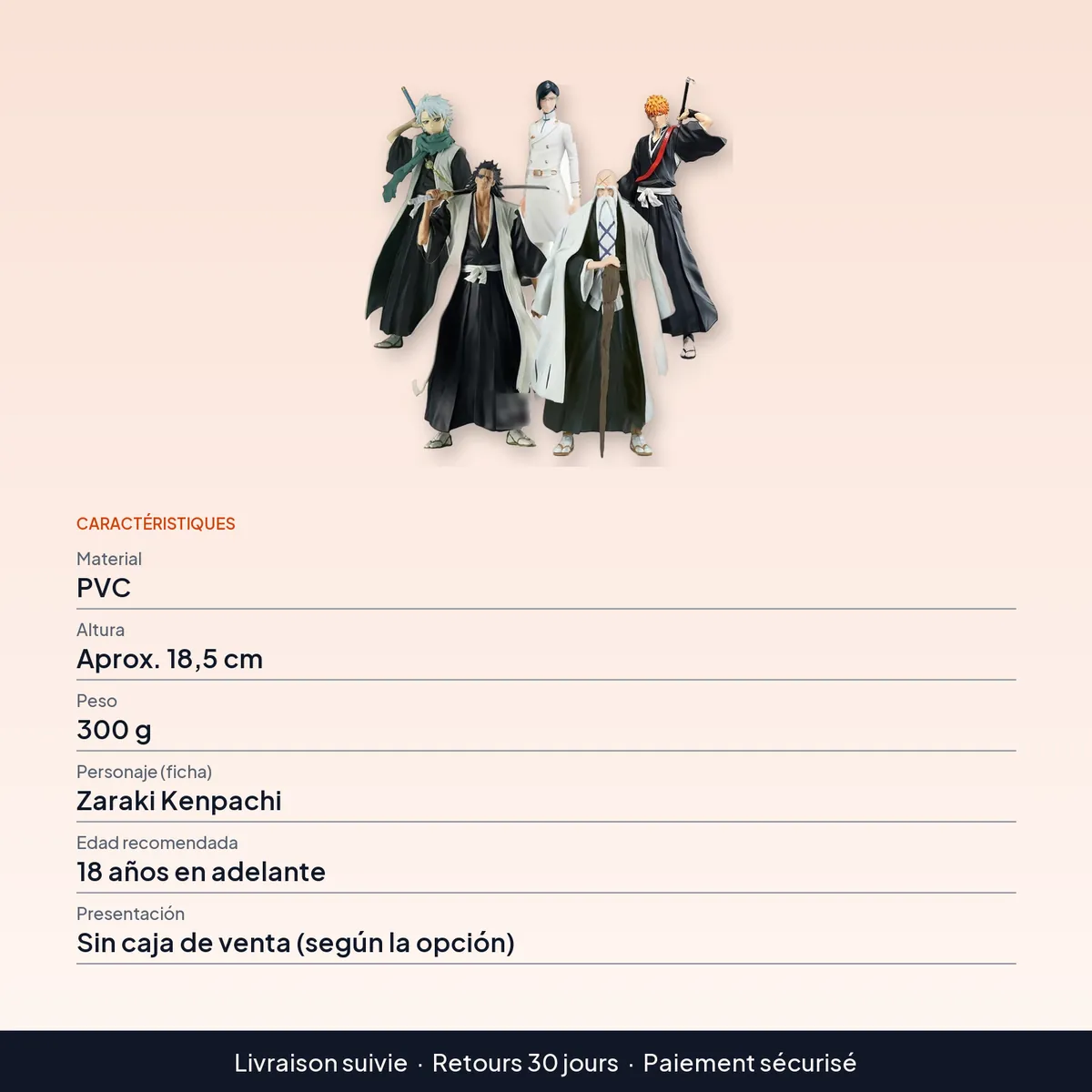 Figura de acción de Bleach de 18,5 cm con Zaraki Kenpachi, en PVC : caractéristiques