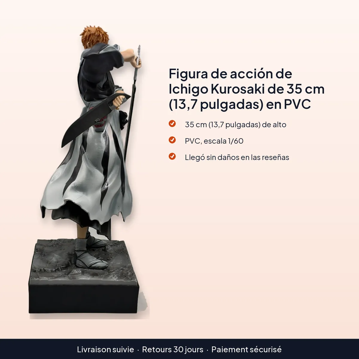 Figura de acción de Ichigo Kurosaki de 35 cm (13,7 pulgadas) en PVC : 35 cm (13,7 pulgadas) de alto, pvc, escala 1/60, llegó sin daños en las reseñas