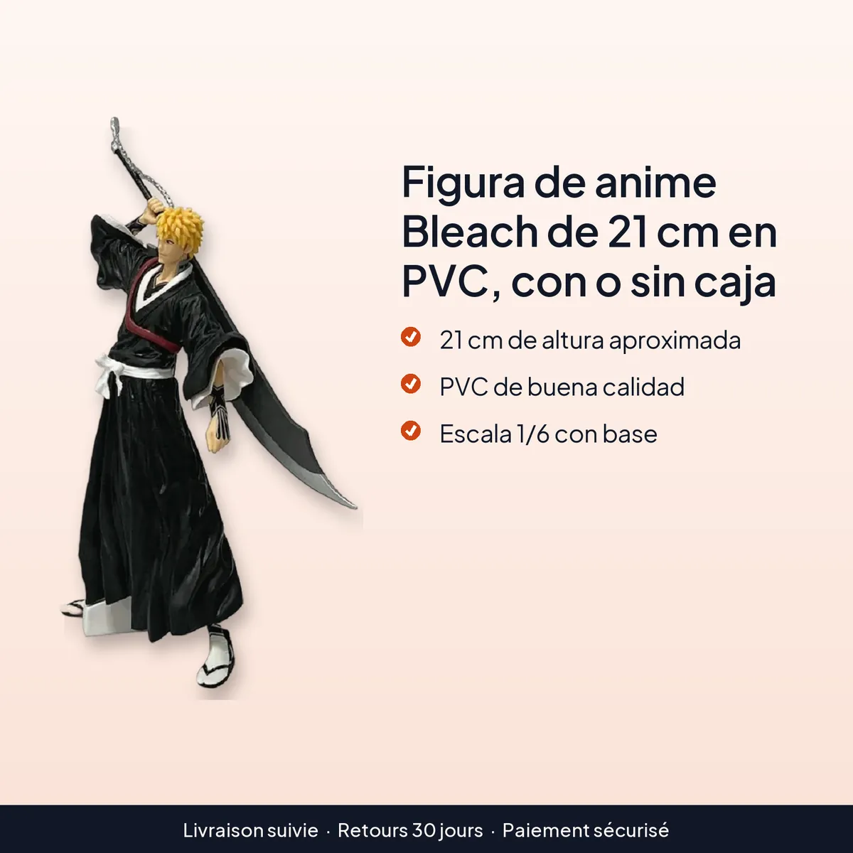 Figura de anime Bleach de 21 cm en PVC, con o sin caja : 21 cm de altura aproximada, pvc de buena calidad, escala 1/6 con base