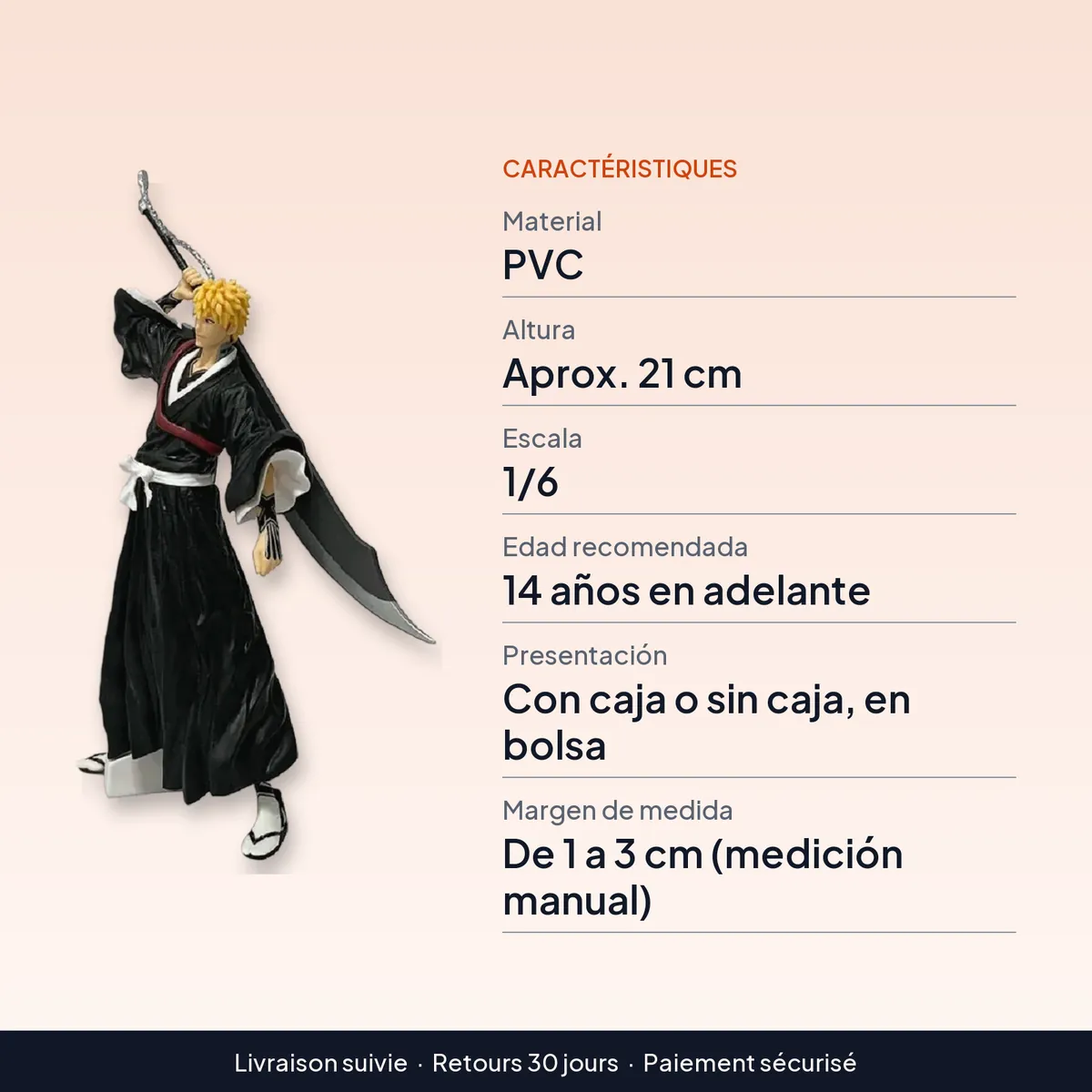 Figura de anime Bleach de 21 cm en PVC, con o sin caja : caractéristiques