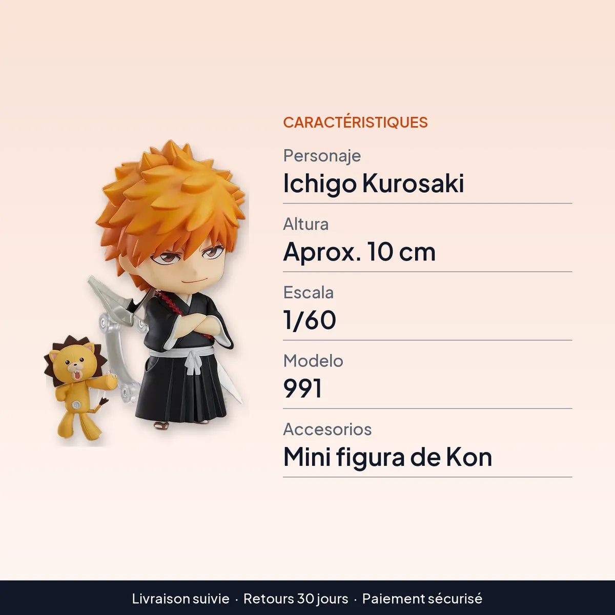 Figura de Ichigo Kurosaki de 10 cm con Kon, modelo 991 : caractéristiques