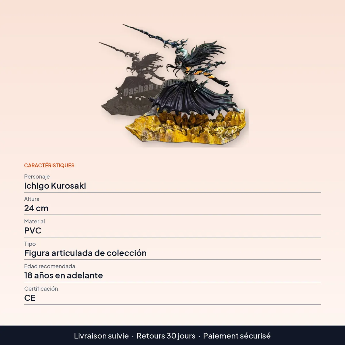 Figura de Ichigo Kurosaki de 24 cm articulada, Getsuga Tenshō final : caractéristiques