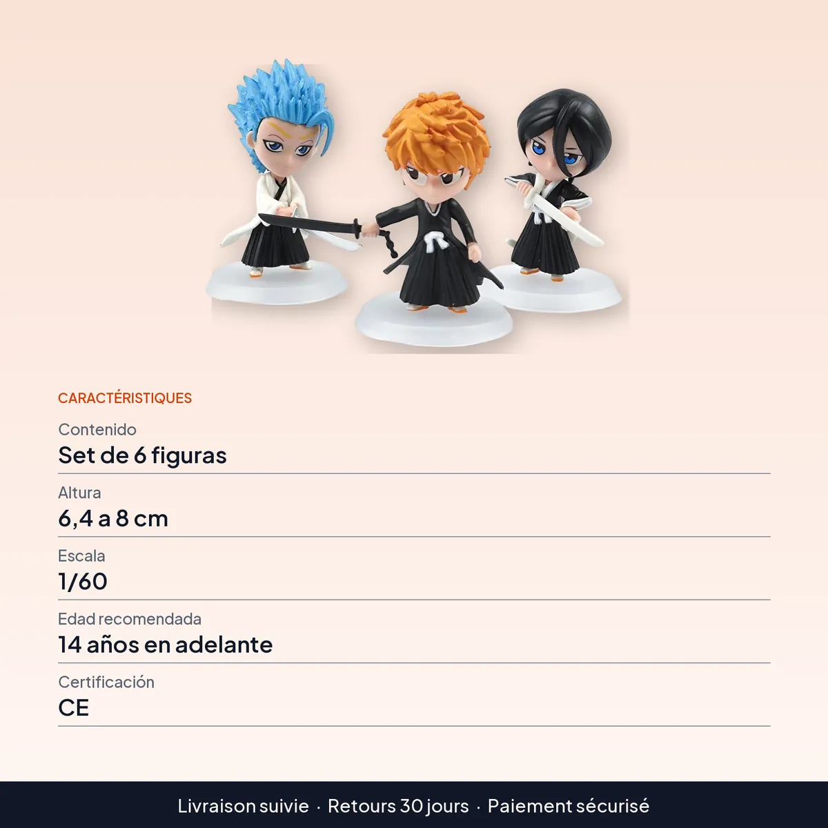 Juego de figuras de acción de Bleach de 6 mini figuras con base : caractéristiques