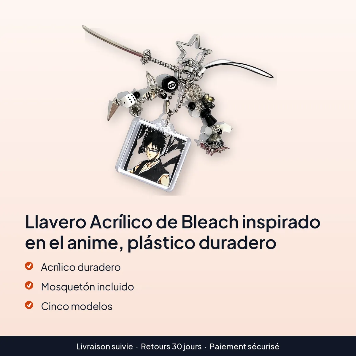 Llavero Acrílico de Bleach inspirado en el anime, plástico duradero : acrílico duradero, mosquetón incluido, cinco modelos