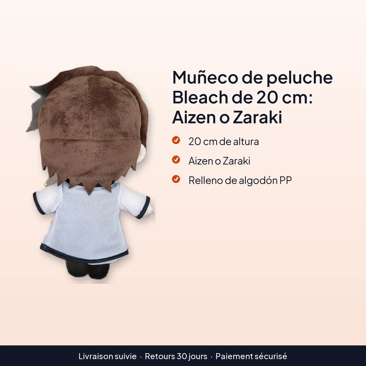 Muñeco de peluche Bleach de 20 cm: Aizen o Zaraki : 20 cm de altura, aizen o zaraki, relleno de algodón pp