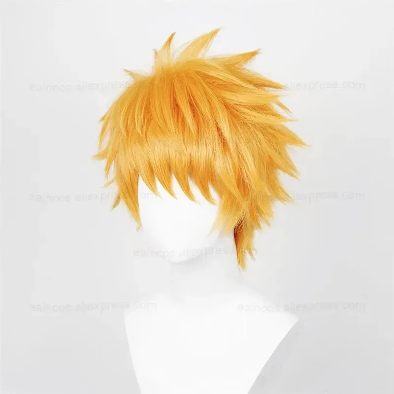 Peluca de Cosplay Kurosaki Ichigo, pelo corto naranja 30 cm