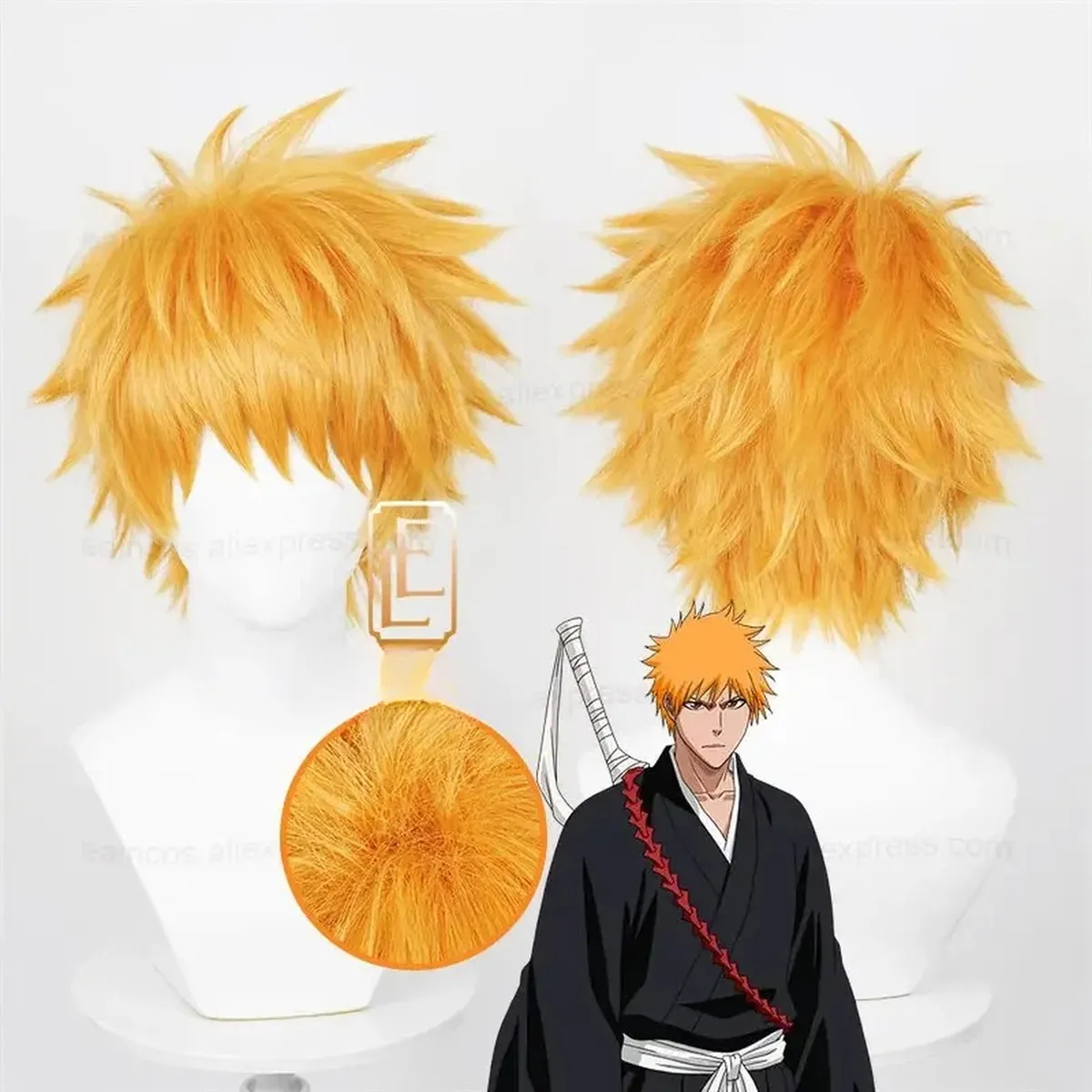 Peluca de Cosplay Kurosaki Ichigo, pelo corto naranja 30 cm – vue 2