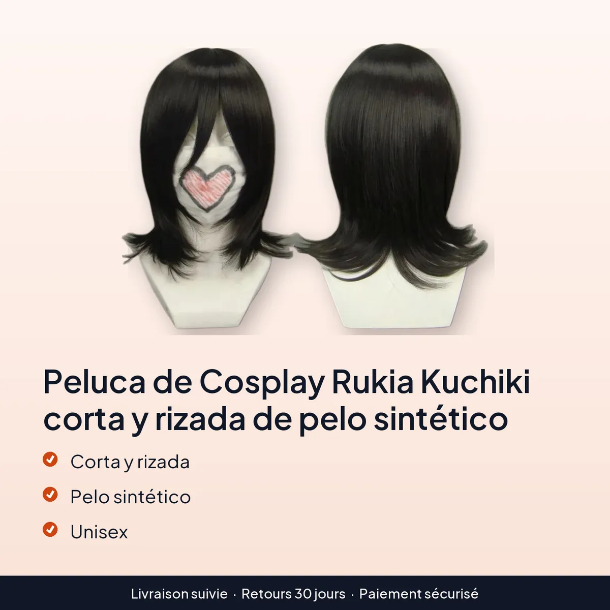 Peluca de Cosplay Rukia Kuchiki corta y rizada de pelo sintético : corta y rizada, pelo sintético, unisex