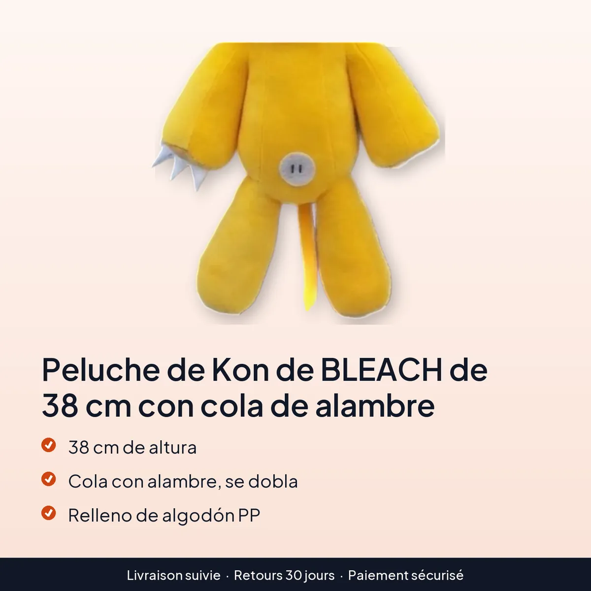 Peluche de Kon de BLEACH de 38 cm con cola de alambre : 38 cm de altura, cola con alambre, se dobla, relleno de algodón pp