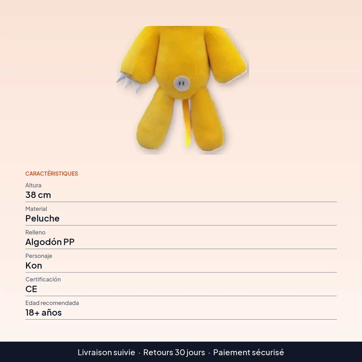 Peluche de Kon de BLEACH de 38 cm con cola de alambre : caractéristiques