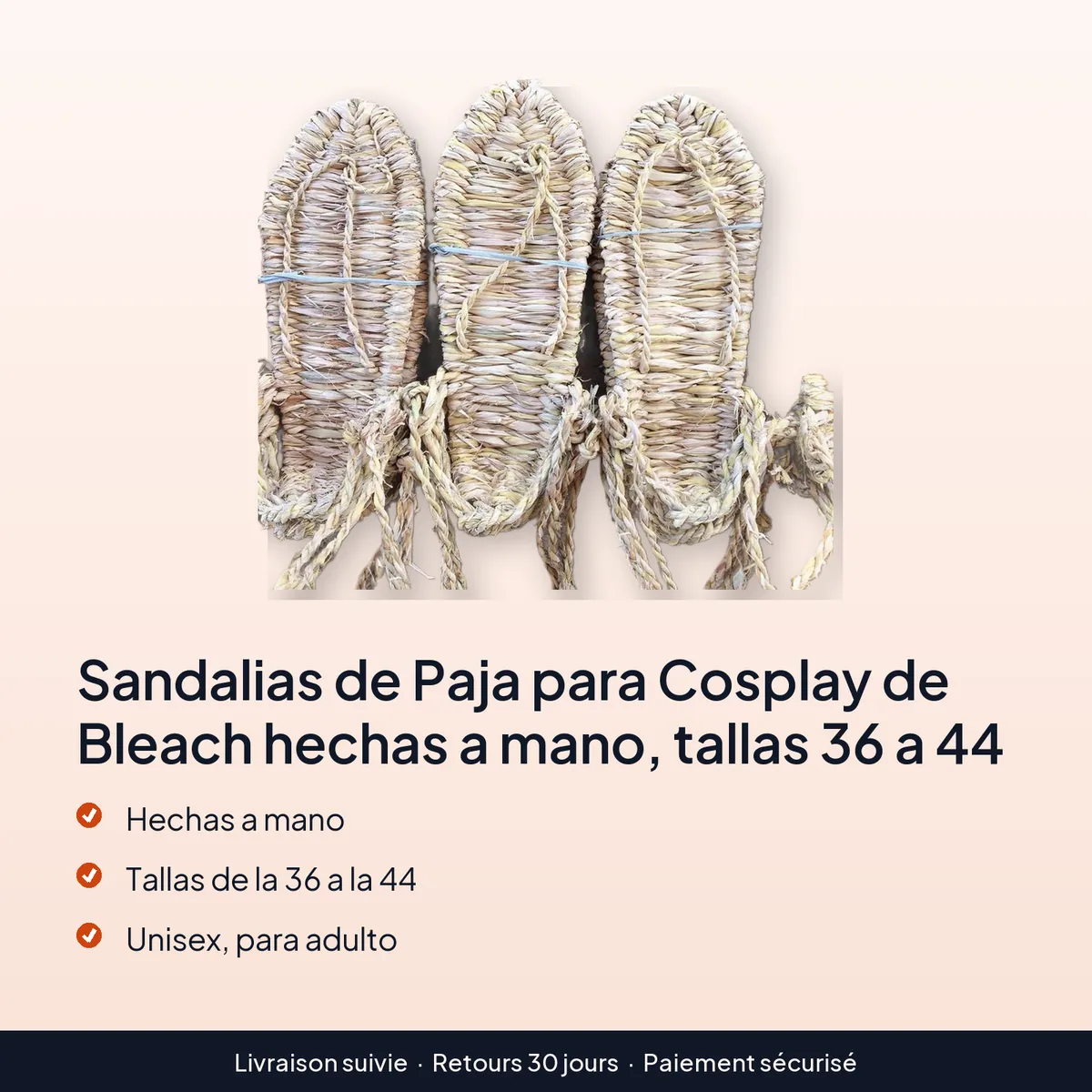 Sandalias de Paja para Cosplay de Bleach hechas a mano, tallas 36 a 44 : hechas a mano, tallas de la 36 a la 44, unisex, para adulto